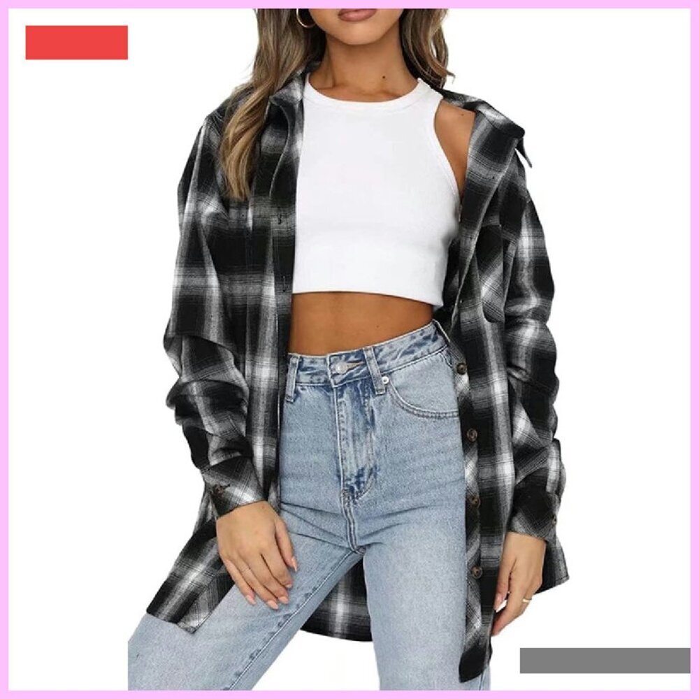 Long Sleeve Plaid Button Down Shirt, Business Casual Blouse Top